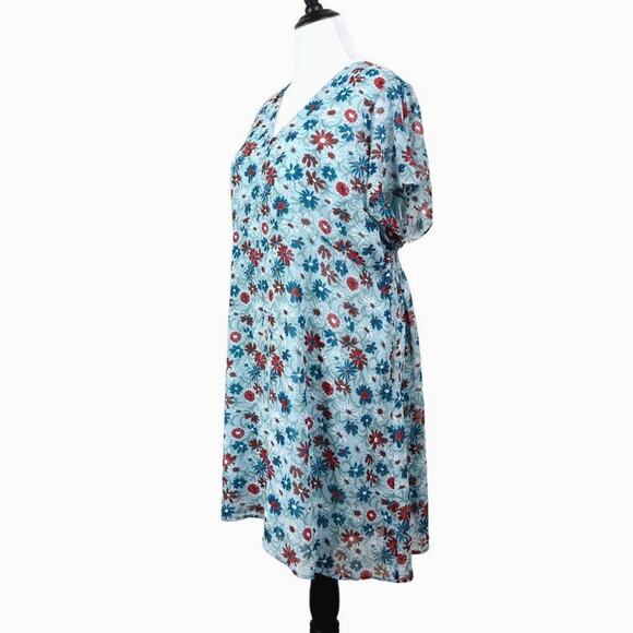 Madewell Size 22 Open Back Mini Dress Wildflower Garden Blue Red - Picture 1 of 12